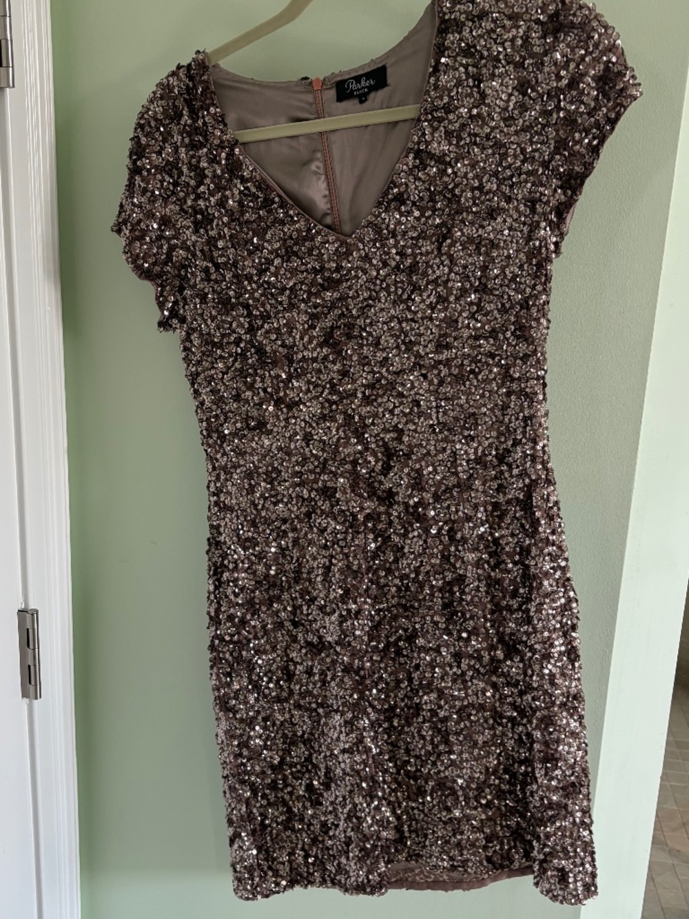 Parker dress sequin rose gold size 6